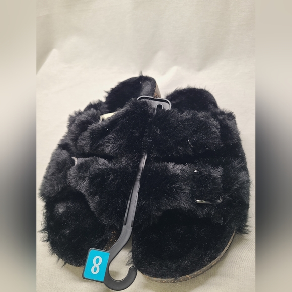 George slip on black faux fur slipper shoes- Size 8 Womens- New with tags - Picture 4 of 4